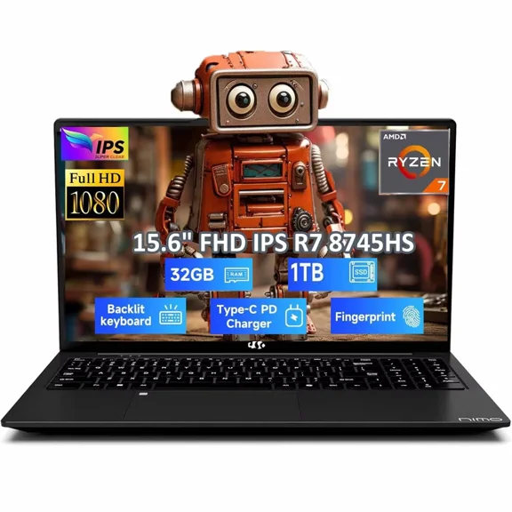 15.6" Gaming Laptop IPS FHD, AMD Ryzen 7 8745HS 32GB DDR5 RAM 1TB SSD (up to 4.9GHz) Radeon 780M Graphics Business Computer with 100W Type-C Backlit Keyboard, Fingerprint USB-C 4.0