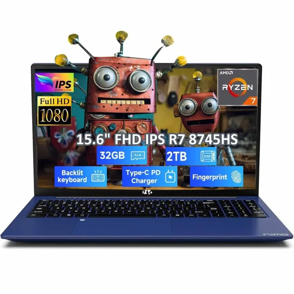 15.6" Gaming Laptop IPS FHD, AMD Ryzen 7 8745HS 32GB DDR5 RAM 2TB SSD (up to 4.9GHz) Radeon 780M Graphics Business Computer with 100W Type-C Backlit Keyboard, Fingerprint USB-C 4.0