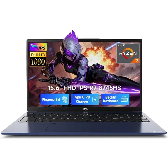 15.6" Gaming Laptop-IPS FHD, AMD Ryzen 7 8745HS Radeon 780M GPU (Beat R9 6900HX, up to 4.9GHz) 16GB DDR5 RAM 1TB SSD 100W Type-C Computer with Fingerprint USB-C 4.0 Backlit Keyboard