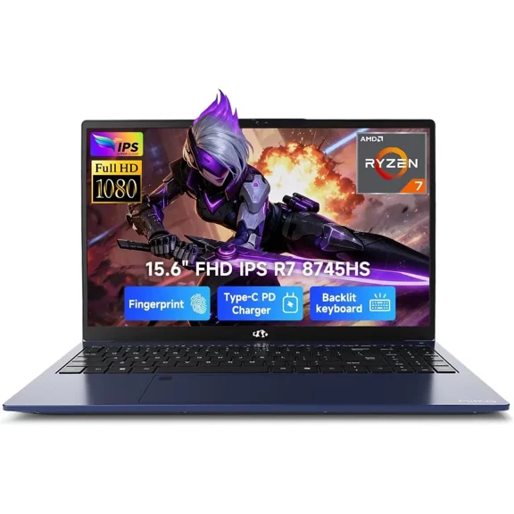 15.6" Gaming Laptop-IPS FHD, AMD Ryzen 7 8745HS Radeon 780M GPU (Beat R9 6900HX, up to 4.9GHz) 32GB DDR5 RAM 1TB SSD 100W Type-C Computer with Fingerprint USB-C 4.0 Backlit Keyboard