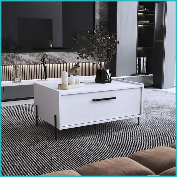 15.6" H Space-Saving Coffee Table with 1 Shelf & 4 Sturdy Legs - Ideal for Living Room Storage