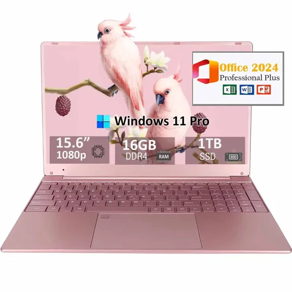 15.6" HD Laptop Computer Office 2024 Business Student Laptop Computer Windows 11 Pro 16GB RAM 1TB SSD Privacy camera Backlit Keyboard WiFi 5 BT 5.0 2.9 GHz Intel Celeron N5095