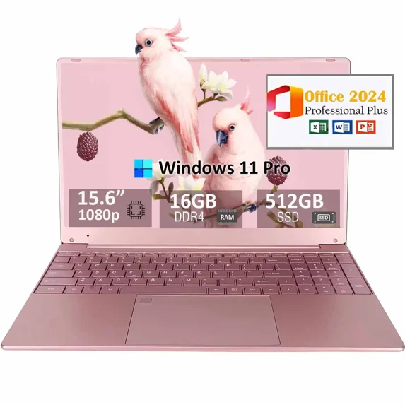 15.6" HD Laptop Computer Office 2024 Business Student Laptop Computer Windows 11 Pro 16GB RAM 512GB SSD Privacy camera Backlit Keyboard WiFi 5 BT 5.0 2.9 GHz Intel Celeron N5095
