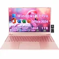 thumbnail image 1 of 15.6" HD Pink Windows 11 Pro Laptop Computer Office 2024 Meeting camera Intel N5095 16GB RAM 1TB SSD Lightweight Student Notebook PC Computer for Business Work, Backlit Keyboard WiFi5 BT 5.0, 1 of 8