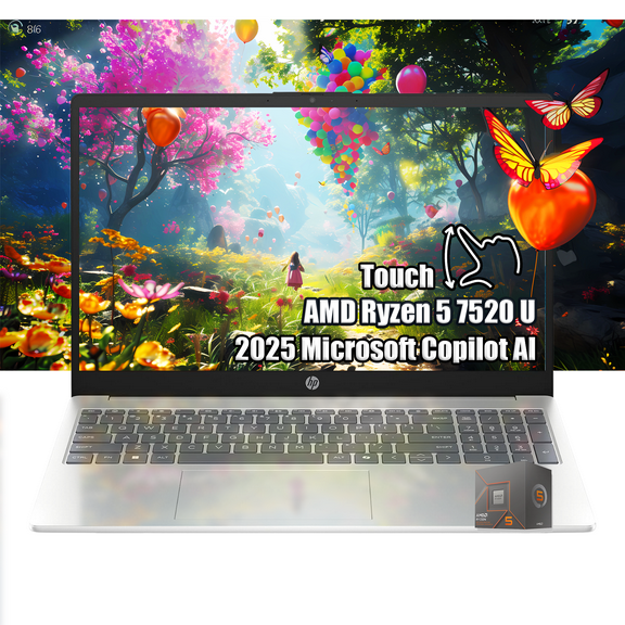 15.6" HD Touchscreen Laptop | AMD Ryzen 5 7520U (Beat Intel i7-1165G7 ) | 16GB LPDDR5 RAM - 256GB SSD | Wi-Fi 6 - Windows11 | Microsoft Copilot AI School Students College