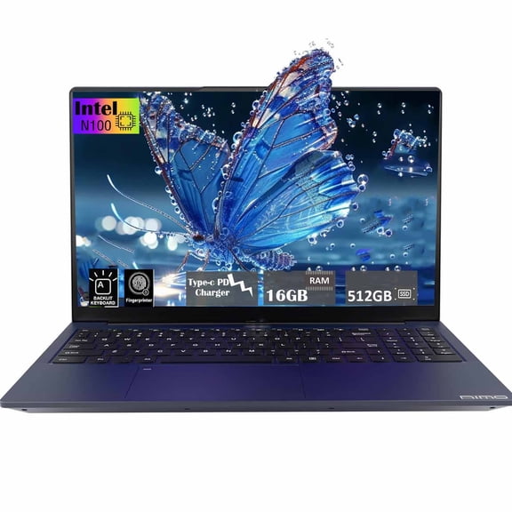 15.6 High-Performance Laptop, HD Graphics Card，Intel Pentium Quad-Core N100, 16GB RAM, 512GB SSD, Type-C 65W Adapter, Backlit Keyboard, Fingerprint, Win 11