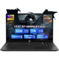thumbnail image 1 of 15.6" IPS FHD 2025 Gaming Laptop Computer 8 Cores AMD Ryzen 7 6800H (Up to 4.7GHz) 32GB DDR5 RAM 1TB SSD AMD Radeon 680M GPU-Computer 100W Type-C Backlit Keyboard Fingerprint, 1 of 9