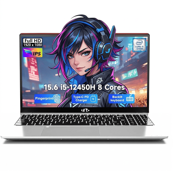 15.6" IPS FHD Business Laptop 16GB RAM 512GB SSD Intel i5-12450H (Beat i7-11800H, 8 Cores Up to 4.4GHz) Computer with 100W Type-C Fingerprint Backlit Keyboard WiFi-6 Numpad Red