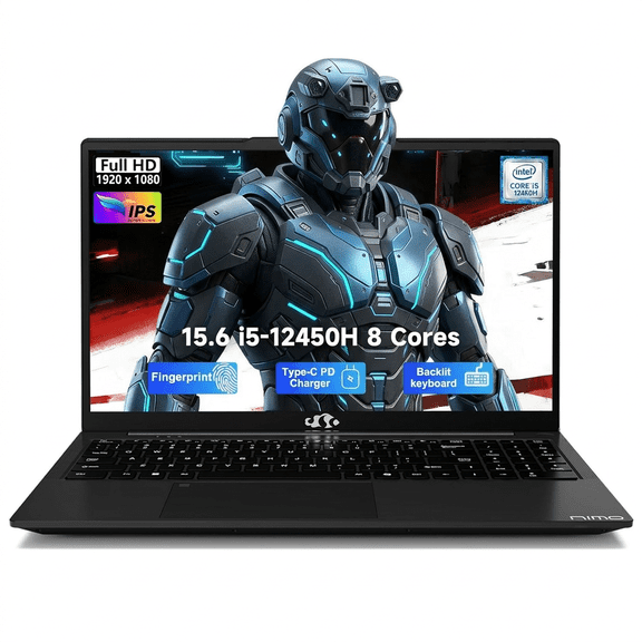 15.6" IPS FHD Business Laptop 16GB RAM 512GB SSD Intel i5-12450H (Beat i7-11800H, 8 Cores Up to 4.4GHz) Computer with 100W Type-C Fingerprint Backlit Keyboard WiFi-6 Numpad Black