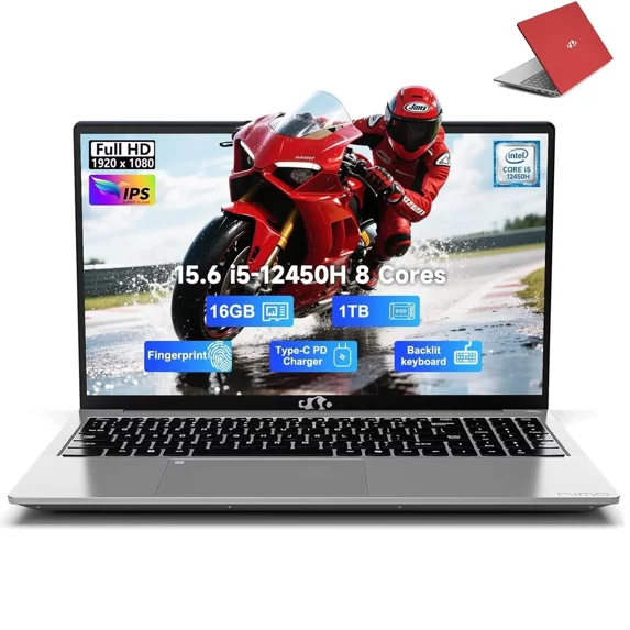 15.6" IPS FHD Business-Laptop, 8 Cores Intel i5-12450H (Beat i7-11800H, Up to 4.4GHz) 16GB RAM 1TB SSD Backlit Keyboard Computer, 100W Type C Fingerprint WiFi 6 Win 11 Red