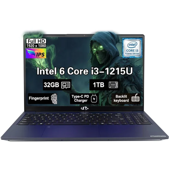 15.6" IPS FHD Business Laptop Computer Windows11 Intel 6 Cores I3-1215U 32GB RAM 1TB SSD Computer with 65W Type C Backlit Keyboard Fingerprint for Home and Student Blue