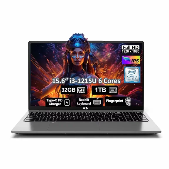 15.6" IPS FHD-Business-Laptop, Intel 6 Core i3-1215U 32GB RAM 1TB SSD (Beat i5-1135G7, Up to 4.4GHz) Computer with Backlit Keyboard Fingerprint 65W Type C Wi-Fi 6 Numpad Win 11