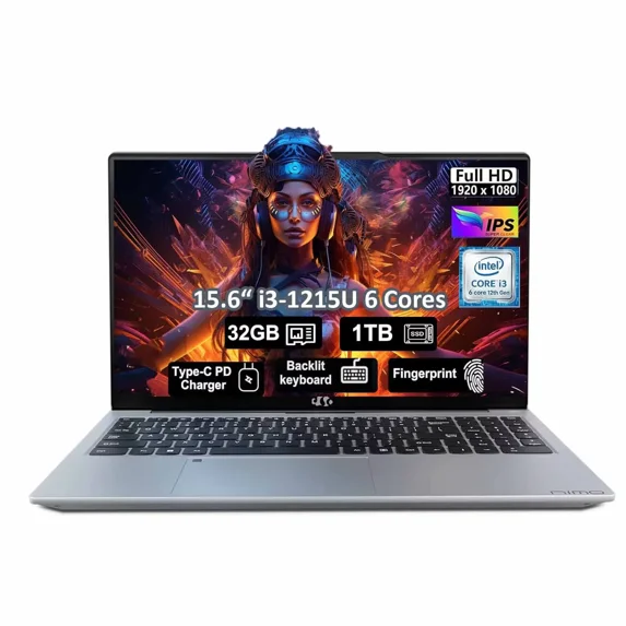 15.6" IPS FHD-Business-Laptop, Intel 6 Core i3-1215U 32GB RAM 1TB SSD (Beat i5-1135G7, Up to 4.4GHz) Computer with Backlit Keyboard Fingerprint 65W Type C Wi-Fi 6 Numpad Win 11
