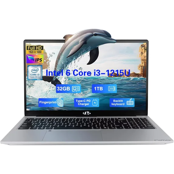 15.6" IPS FHD-Business-Laptop Windows 11 Intel 6 Core i3-1215U 32GB RAM 1TB SSD (Up to 4.4GHz) Laptop-Computer with Fingerprint Backlit Keyboard 65W Type C Wi-Fi 6 Numpad