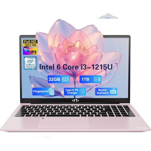15.6" IPS FHD-Business-Laptop Windows 11 Intel 6 Core i3-1215U 32GB RAM 1TB SSD (Up to 4.4GHz) Laptop-Computer with Fingerprint Backlit Keyboard 65W Type C Wi-Fi 6 Numpad