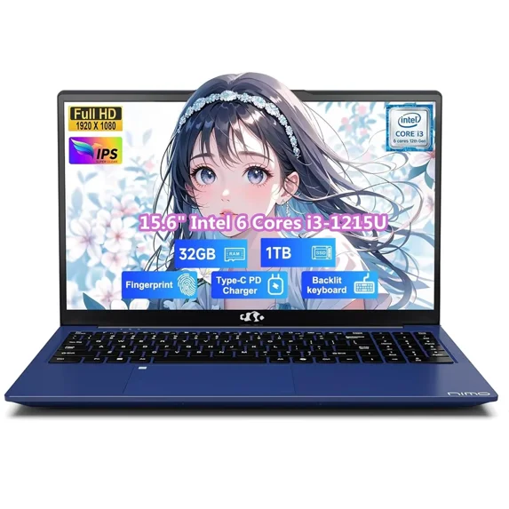 15.6" IPS FHD Business/Student Laptop, Intel 6 Cores I3-1215U 32GB RAM 1TB SSD (Beats i5-1135G7, Up to 4.4GHz) Computer with 65W Type C Backlit Keyboard Fingerprint, Win11, Blue