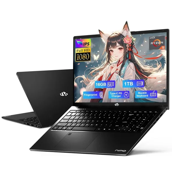 15.6" IPS FHD Gaming/Business Laptop, 16GB DDR5 RAM 1TB SSD 6 Cores AMD Ryzen 5 6600H (Beat i7-1165G7 up to 4.5GHz) 660M 6nm GPU-Computer with 100W Type-C Backlit Keyboard, Fingerprint Black