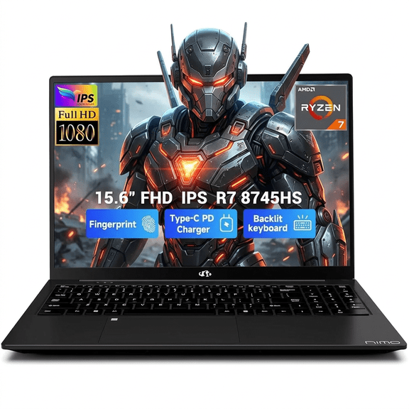 15.6" IPS FHD Gaming Laptop 16GB DDR5 RAM 512GB SSD AMD Ryzen 7 8745HS (8 Cores Up to 4.9GHz Beat R9 7940HS) with Radeon 780M Graphics 100W Type-C Backlit Keyboard Fingerprint Black