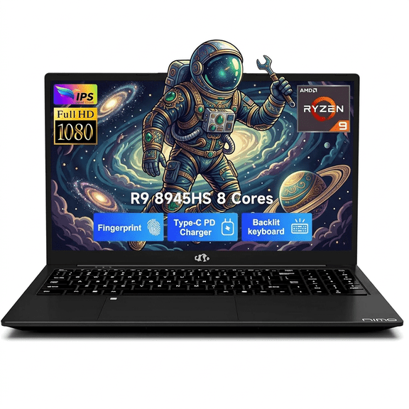 15.6" IPS FHD Gaming Laptop 16GB DDR5 RAM 512GB SSD AMD Ryzen 9 8945HS (Beat i9-13900H, Up to 5.2GHz) with Radeon 780M AI-Enhanced Copilot VR Ready 100W PD Type-C Backlit Keyboard Fingerprint Black