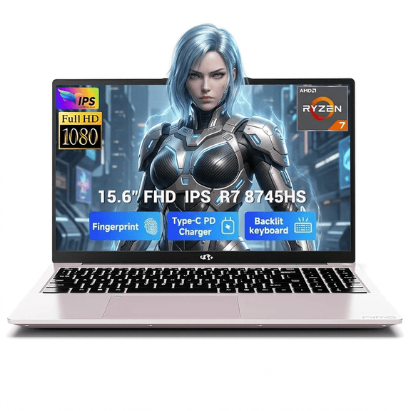 15.6" IPS FHD Gaming Laptop 32GB DDR5 RAM 1TB SSD AMD Ryzen 7 8745HS Processor (8C/16T Up to 4.9GHz) with AMD Radeon 780M Graphics 100W Type-C Backlit Keyboard RoseGold