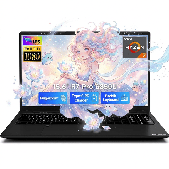 15.6" IPS FHD Gaming Laptop 32GB LPDDR5 RAM 1TB SSD AMD Ryzen 7 Pro 6850U (Beat i7-1360P, 8 Cores Up to 4.7GHz) AMD Radeon 680M GPU with 100W Type-C Backlit Keyboard Fingerprint Black