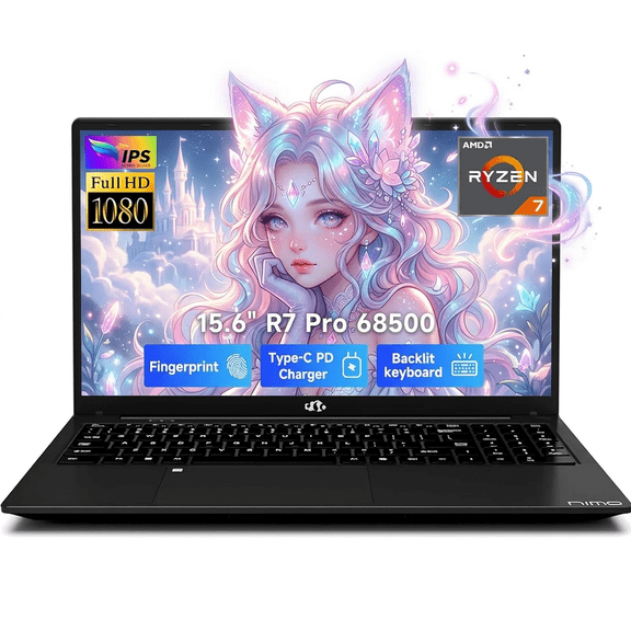 15.6" IPS FHD Gaming Laptop 32GB LPDDR5 RAM 1TB SSD AMD Ryzen 7 Pro 6850U (Beat i7-1360P, 8 Cores Up to 4.7GHz) AMD Radeon 680M GPU with 100W Type-C Backlit Keyboard Fingerprint Black