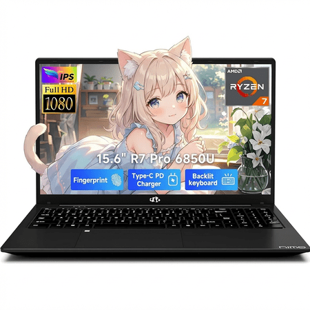 15.6" IPS FHD Gaming Laptop 32GB LPDDR5 RAM 1TB SSD AMD Ryzen 7 Pro 6850U (Beat i7-1360P, 8 Cores Up to 4.7GHz) AMD Radeon 680M GPU with 100W Type-C Backlit Keyboard Fingerprint Black