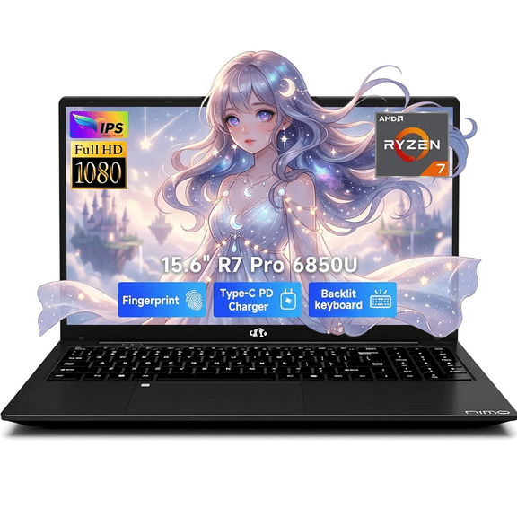 15.6" IPS FHD Gaming Laptop 32GB LPDDR5 RAM 1TB SSD AMD Ryzen 7 Pro 6850U (Beat i7-1360P, 8 Cores Up to 4.7GHz) with AMD Radeon 680M GPU 100W Type-C Backlit Keyboard Fingerprint Black