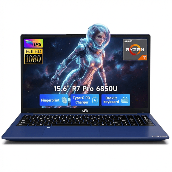 15.6" IPS FHD Gaming Laptop 32GB LPDDR5 RAM 2TB SSD AMD Ryzen 7 Pro 6850U (Beat i7-1360P Up to 4.7GHz) AMD Radeon 680M GPU with 100W Type-C Backlit Keyboard Fingerprint Blue