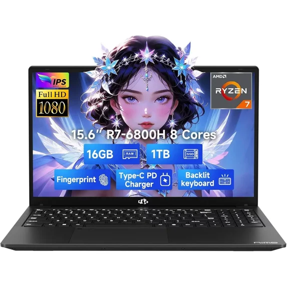 15.6" IPS FHD-Gaming-Laptop 8 Cores AMD Ryzen 7 6800H 16GB DDR5 RAM 1TB SSD (Beat Intel i7-12700H Up to 4.7GHz) AMD Radeon 680M GPU-Computer with 100W Type-C Backlit Keyboard Fingerprint