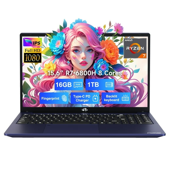 15.6" IPS FHD-Gaming-Laptop, 8 Cores AMD Ryzen 7 6800H 16GB DDR5 RAM 1TB SSD (Beat Intel i7-12700H. Up to 4.7GHz) AMD Radeon 680M GPU-Computer with 100W Type-C Backlit Keyboard, Fingerprint