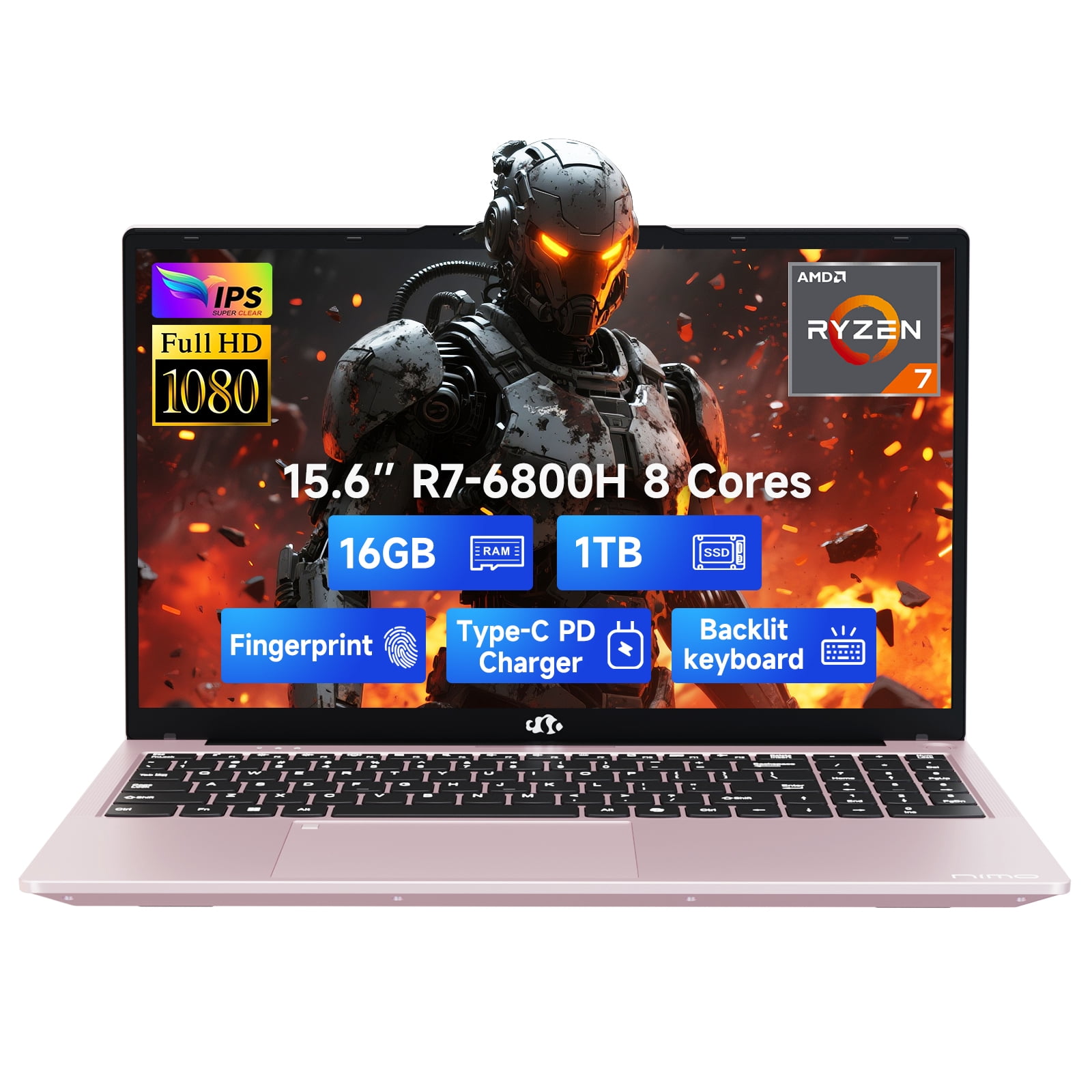 15.6" IPS FHD-Gaming-Laptop, 8 Cores AMD Ryzen 7 6800H 16GB DDR5 RAM 1TB SSD (Beat Intel i7-12700H Up to 4.7GHz) AMD Radeon 680M GPU-Computer with 100W Type-C Backlit Keyboard Fingerprint, Win 11 Pro