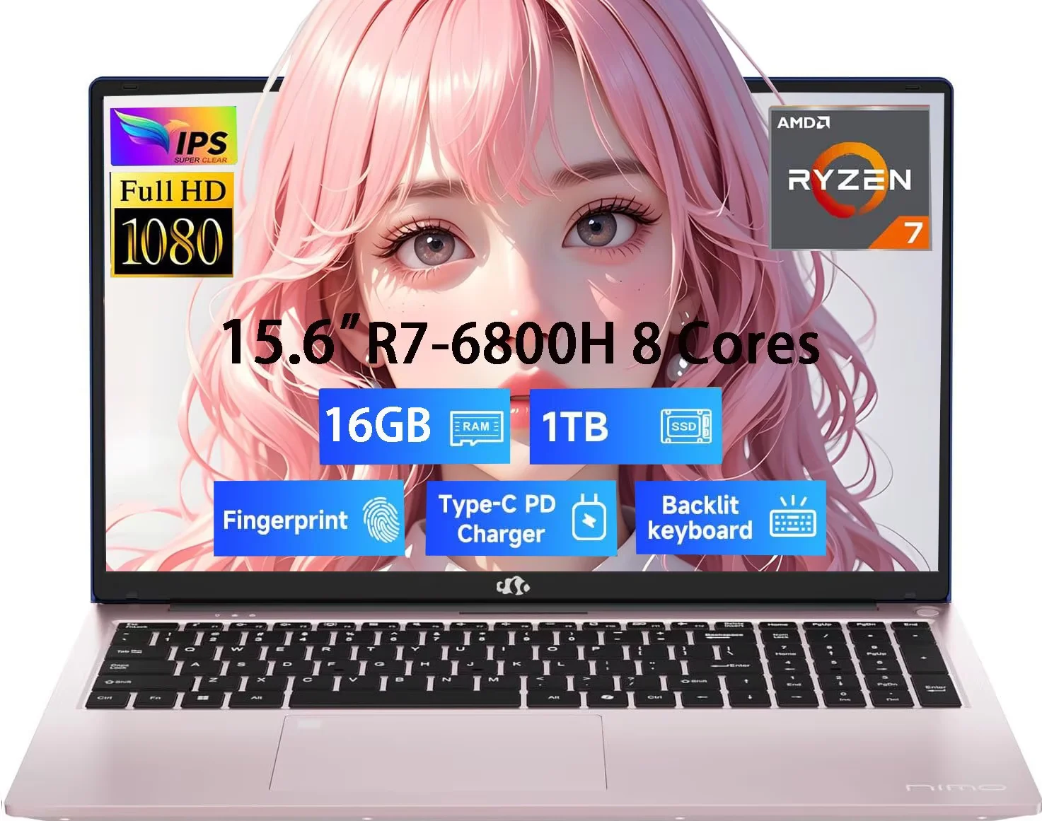 15.6" IPS FHD-Gaming-Laptop, 8 Cores AMD Ryzen 7 6800H 16GB DDR5 RAM ...