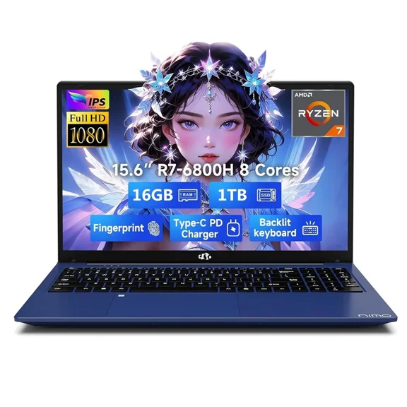 15.6" IPS FHD Gaming Laptop, 8 Cores AMD Ryzen 7 6800H 16GB DDR5 RAM 1TB SSD (Beat i7-12700H, Up to 4.7GHz) AMD Radeon 680M GPU-Computer with 100W GaN Type-C Backlit Keyboard Fingerprint Blue