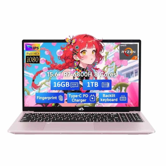 15.6" IPS FHD-Gaming-Laptop, 8 Cores AMD Ryzen 7 6800H 16GB DDR5 RAM 1TB SSD (Beat i7-12700H, Up to 4.7GHz) AMD Radeon 680M GPU-Computer with 100W GaN Type-C Backlit Keyboard Fingerprint(pink)