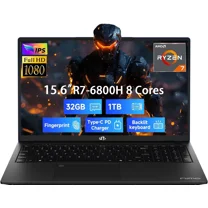 15.6" IPS FHD-Gaming-Laptop, 8 Cores AMD Ryzen 7 6800H 32GB DDR5 RAM 1TB SSD (Beat i7-12700H, Up to 4.7GHz) AMD Radeon 680M GPU-Computer with 100W GaN Type-C Backlit Keyboard Fingerprint
