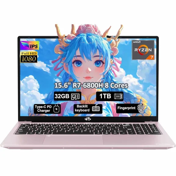 15.6" IPS FHD-Gaming-Laptop, 8 Cores AMD Ryzen 7 6800H 32GB DDR5 RAM 1TB SSD (Beat i7-12700H, Up to 4.7GHz) AMD Radeon 680M GPU-Computer with 100W GaN Type-C Backlit Keyboard Fingerprint