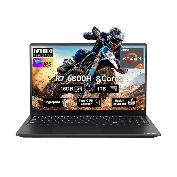 15.6" IPS FHD Gaming Laptop 8 Cores AMD Ryzen 7 6800H(Beat Intel i7-12700H, Up to 4.7GHz) 16GB DDR5 RAM 1TB SSD AMD Radeon 680M GPU-Business Black Laptop 100W Type-C Backlit Keyboard Fingerprint
