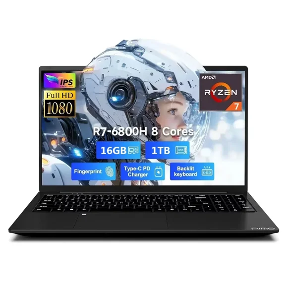 15.6" IPS FHD Gaming Laptop 8 Cores AMD Ryzen 7 6800H(Beat Intel i7-12700H, Up to 4.7GHz) 16GB DDR5 RAM 1TB SSD AMD Radeon 680M GPU-Computer 100W Type-C Backlit Keyboard Fingerprint Black