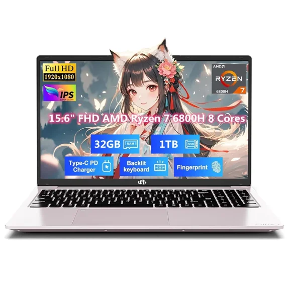 15.6" IPS FHD Gaming Laptop 8 Cores AMD Ryzen 7 6800H(Beat Intel i7-12700H, Up to 4.7GHz) 32GB DDR5 RAM 1TB SSD AMD Radeon 680M GPU-Computer 100W Type-C Backlit Keyboard Fingerprint RoseGold
