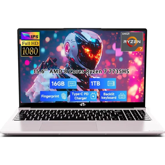 15.6" IPS FHD Gaming-Laptop, AMD 8 Cores Ryzen 7 7735HS 16GB DDR5 RAM 1TB SSD (Beats i7-12650H, Up to 4.75GHz) Computer with Radeon 680M 100W Type-C Backlit Keyboard Fingerprint Unlock