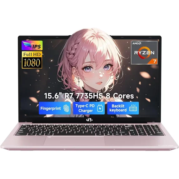 15.6" IPS FHD-Gaming-Laptop, AMD 8 Cores Ryzen 7 7735HS 32GB DDR5 RAM 1TB SSD (Beats i7-12650H Up to 4.75GHz) AMD Radeon 680M GPU-Computer with 100W Type-C Backlit Keyboard Fingerprint