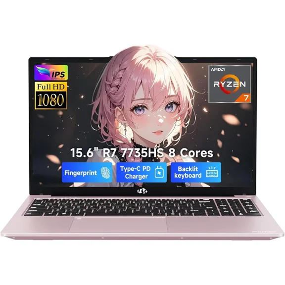 15.6" IPS FHD-Gaming-Laptop, AMD 8 Cores Ryzen 7 7735HS 32GB DDR5 RAM 1TB SSD (Beats i7-12650H Up to 4.75GHz) AMD Radeon 680M GPU-Computer with 100W Type-C Backlit Keyboard Fingerprint