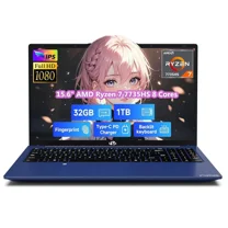15.6" IPS FHD Gaming Laptop, AMD 8 Cores Ryzen 7 7735HS (Beats i7-12650H Up to 4.75GHz) 32GB DDR5 RAM 1TB SSD AMD Radeon 680M GPU-Computer with 100W Type-C Backlit Keyboard Fingerprint, Blue