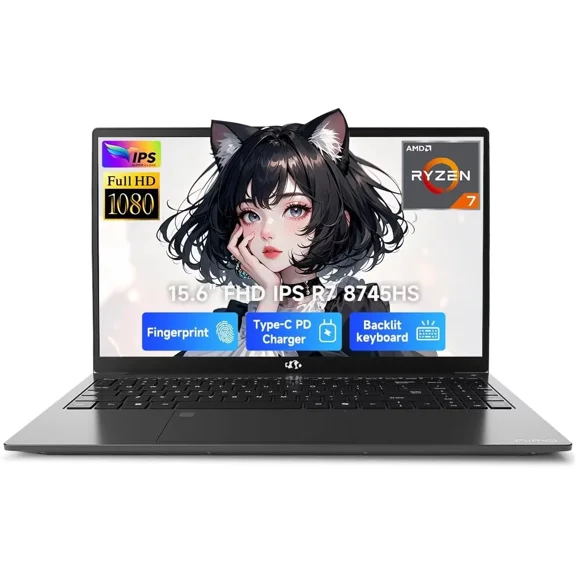 15.6" IPS FHD-Gaming-Laptop, AMD Ryzen 7 8745HS 32GB DDR5 RAM 1TB SSD (8C/16T, up to 4.9GHz) Radeon 780M Graphics Business Computer with 100W Type-C Backlit Keyboard, Fingerprint USB-C 4.0