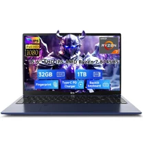 15.6" IPS FHD-Gaming-Laptop, AMD Ryzen 7 8745HS 32GB DDR5 RAM 1TB SSD (up to 4.9GHz) Radeon 780M Graphics Business Computer with 100W Type-C Backlit Keyboard, Fingerprint USB-C 4.0
