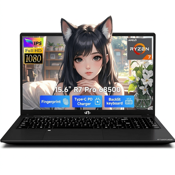 15.6" IPS FHD Gaming Laptop AMD Ryzen 7 Pro 6850U 16GB LPDDR5 RAM 512GB SSD (8 Cores Up to 4.7GHz) with AMD Radeon 680M GPU 100W Type-C Backlit Keyboard Fingerprint