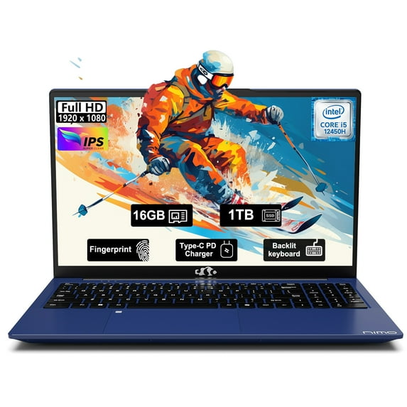 15.6 inch FHD Laptop,16GB RAM 1TB SSD 8 cores Intel i5-12450H(Beat AMD R5 5500U,up to 4.4 GHz) Student-Laptop,Computer with Backlit Keyboard Fingerprint 2 Years Warranty,Blue