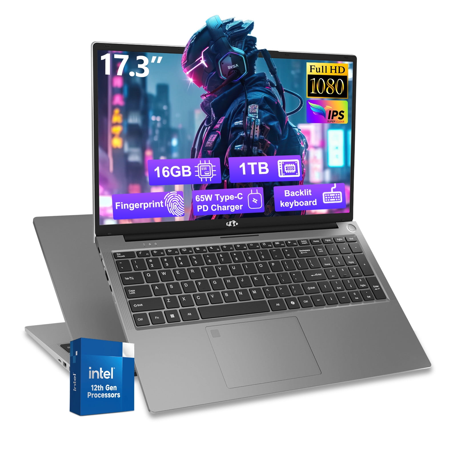 17.3"Laptop-Computer 16GB RAM 1TB SSD 2025 Newest Student-Laptop Intel Pentium 6 Cores i3-1215U(Up to 4.40 GHz)) Business-Laptop with Backlit Keyboard Fingerprint 2 Years Warranty,Gray