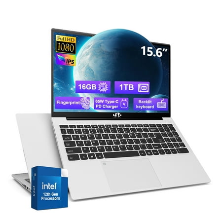 15.6-FHD-Laptop,16GB RAM 1TB SSD Student-Laptop with Backlit Keyboard Fingerprint Intel Pentium Quad Core N100 Processor (Up to 3.4GHz)Business-Laptop,Computer,2 Years Warranty Win11,Silver